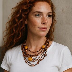 Chico's beaded multi layer strand brown necklace office collar career southwest